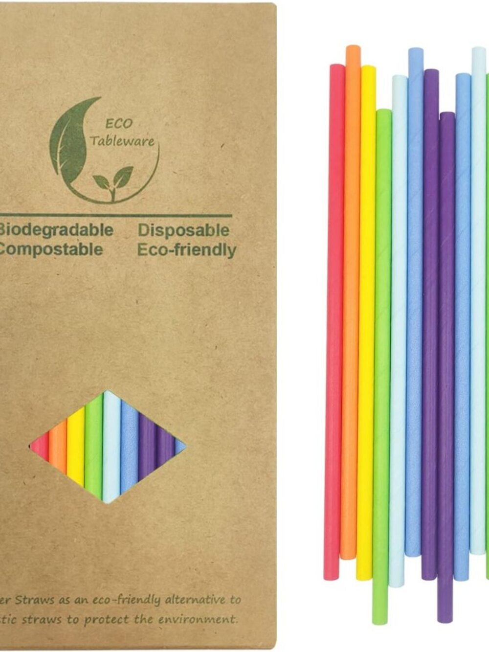 7 Colors Rainbow Paper Drinking Straws, Pack of 100 Solid Single Plain Color In